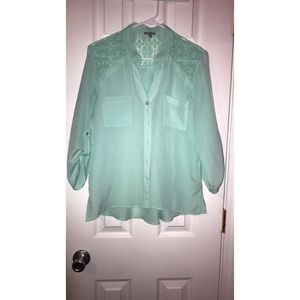 Tiffany blue button down blouse.